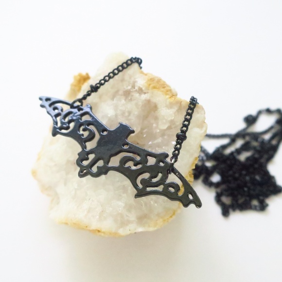Bat Filigree Necklace Beaded Chain Long - Picture 6 of 8